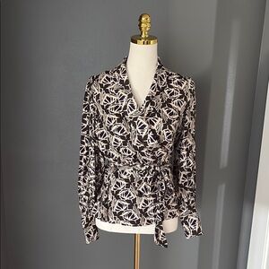 Banana Republic Floral Wrap Blouse - Black, blue and White